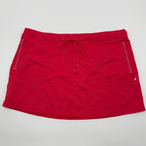 Nautica Women’s Pink Nylon Drawstring Skirt XL Deep Zipper Pocket Front Closure - Picture 1 of 7
